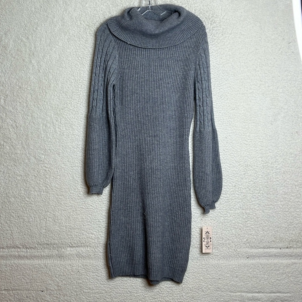 NWT Nanette Lepore Womens Grey Ribbed Knit Cowl Neck Midi Sweater Dress M MEDIUM